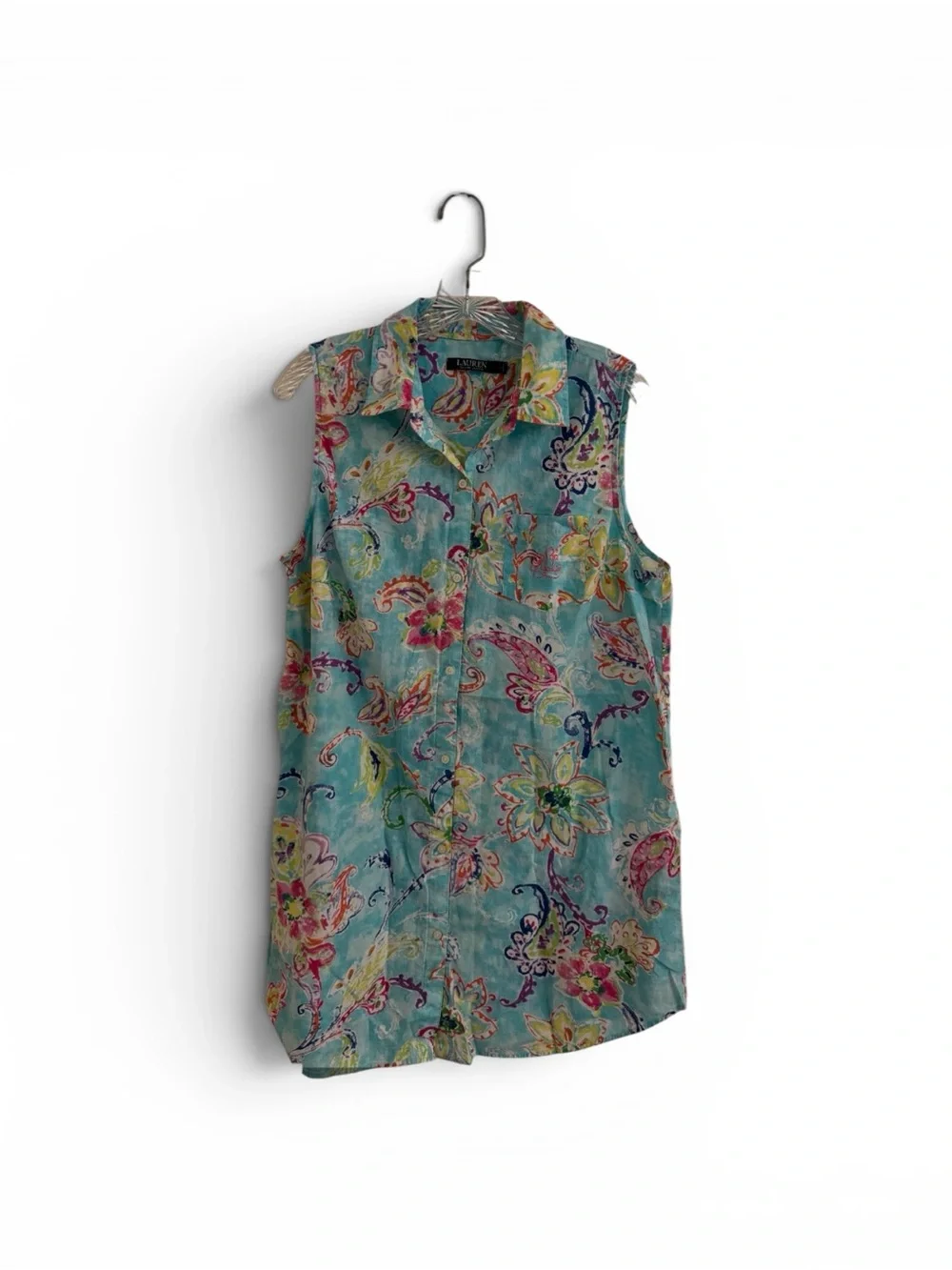 Lauren Ralph Lauren Sleeveless Paisley
Floral Button Down Shirt (Size L) - Picture 1 of 16